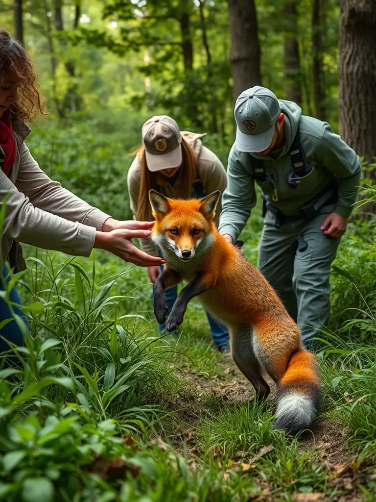 A photo of association members releasing a rehabilitated animal back into its natural habitat, demonstrating the association's dedication to wildlife rehabilitation and conservation.