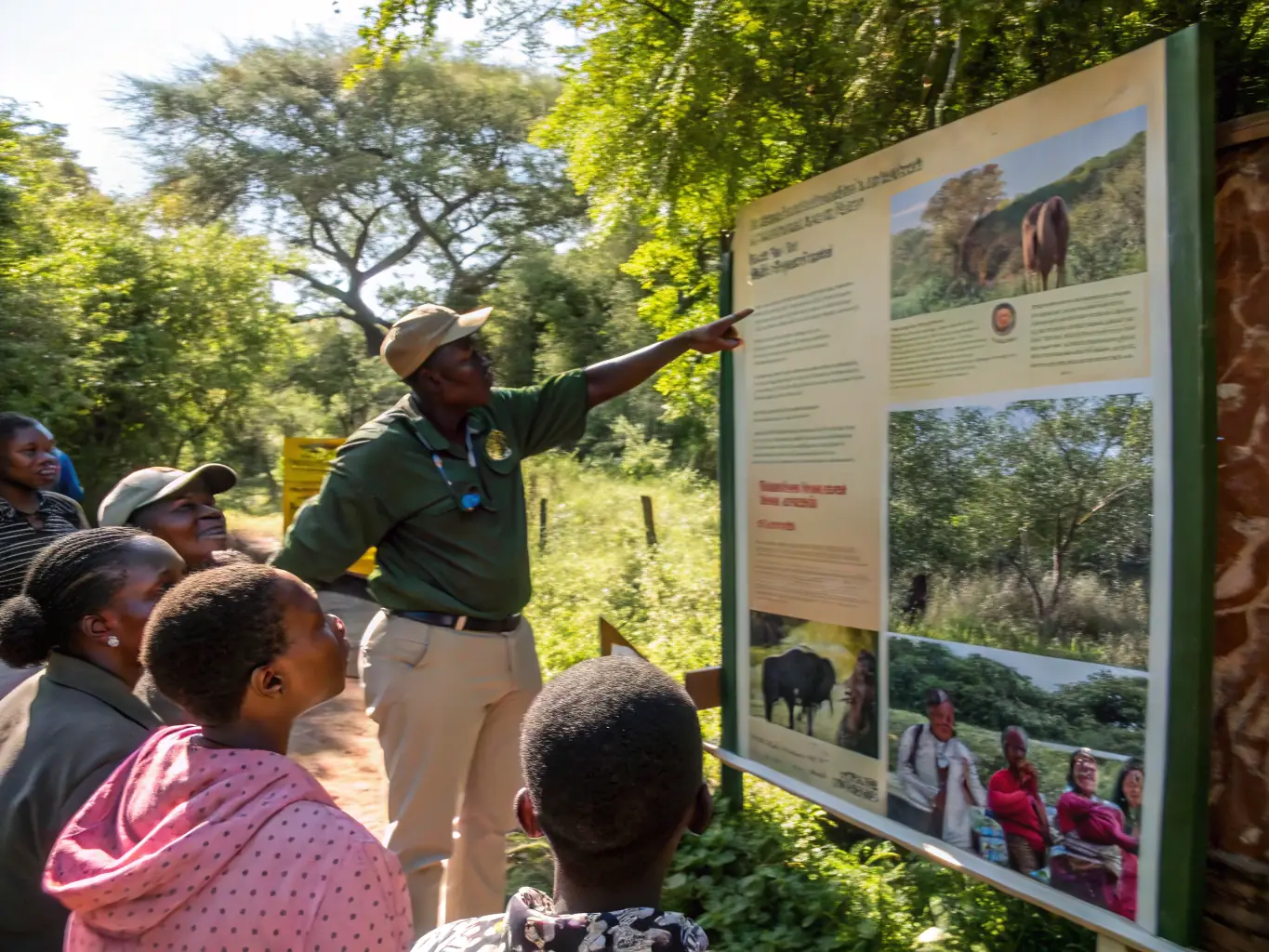 A photograph featuring an educational workshop where community members are learning about local wildlife and conservation practices in Anglards-de-Salers. The image should emphasize the importance of community engagement and environmental education.