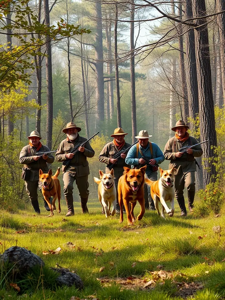 A photograph showcasing association members participating in a controlled hunt, demonstrating their commitment to managing wildlife populations and preventing damage to agricultural lands.